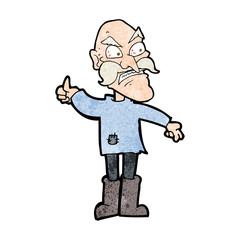 cartoon angry old man in patched clothing