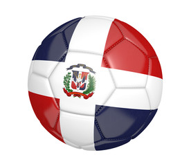 Football, also called a soccer ball, with the national flag colors of the Dominican Republic