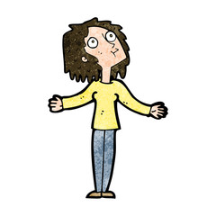 cartoon curious woman looking upwards