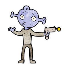 cartoon alien with ray gun