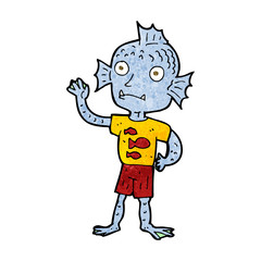 cartoon waving fish boy