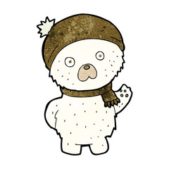 cartoon cute polar bear in winter hat and scarf
