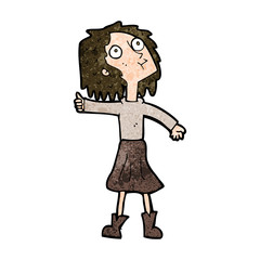 cartoon woman looking up to the sky