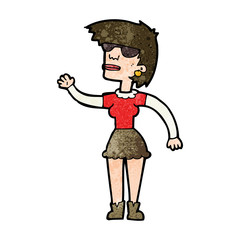 cartoon woman in spectacles waving
