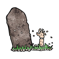 cartoon zombie rising from grave