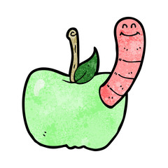 cartoon apple with worm