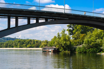 bridge and the left bank of the Dnieper and a restaurant