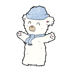 cartooon cute polar bear in hat and scarf