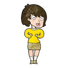 cartoon woman making Who Me? gesture