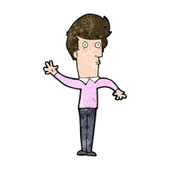 cartoon nervous man waving