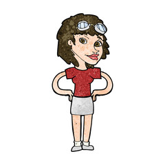 cartoon retro pilot woman