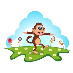 Obraz na płótnie Canvas Monkey Cartoon in a garden for your design