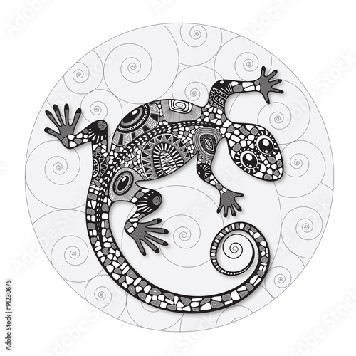 "Zentangle stylized drawing of a lizard. Lizard silhouette