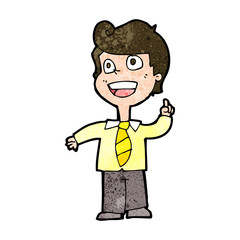 cartoon school boy raising hand