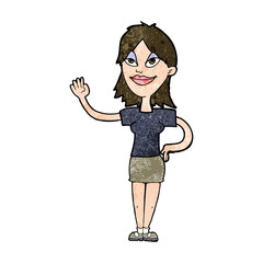 cartoon woman waving