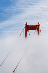 San Francisco Golden Gate Bridge tower in the fog