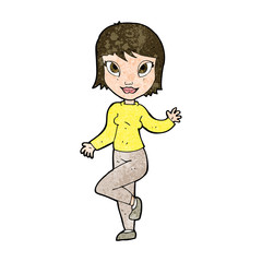 cartoon pretty woman waving
