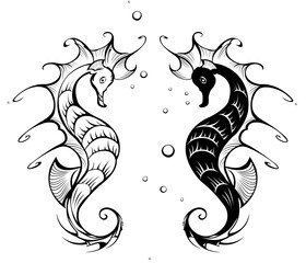 silhouettes of seahorses