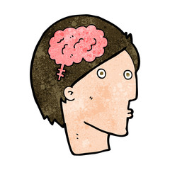 cartoon man with brain symbol