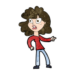 cartoon worried woman pointing