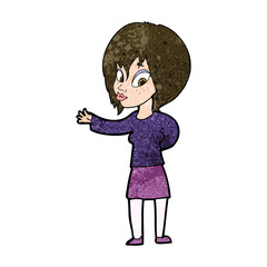 cartoon woman making welcome gesture