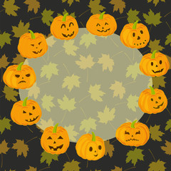 Pumpkin Halloween Scary Face Orange Circle with Copy Space