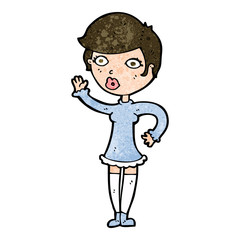 cartoon pretty woman waving