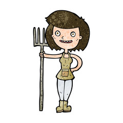cartoon happy farmer girl
