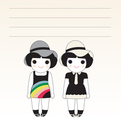 Two Cute Trendy Girls Paper Note Character illustration