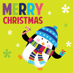 Fototapeta premium Christmas card with cute penguin suitable for greeting card or christmas invitation