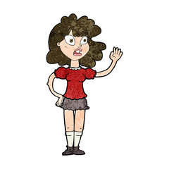 cartoon worried woman waving