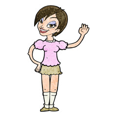 cartoon waving woman