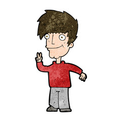 cartoon man giving peace sign