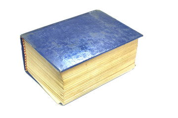 Old thick book blue cover on white background