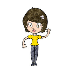 cartoon pretty woman waving