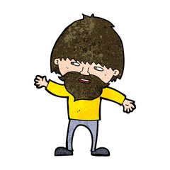 cartoon happy bearded man waving