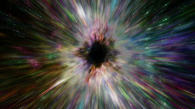Space 2070: Star fields and galaxies are sucked into a black hole (Loop).