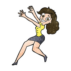 cartoon happy woman jumping