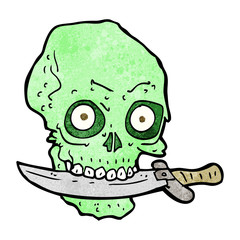 cartoon pirate skull with knife in teeth