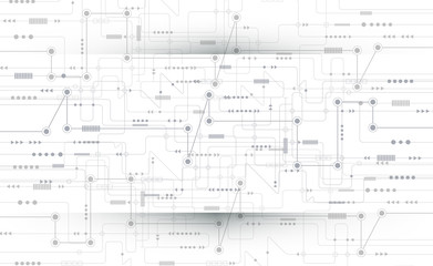 Vector illustration Abstract futuristic circuit board, high computer technology on light gray color background. Hi-tech digital technology concept
