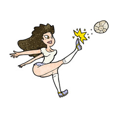 cartoon female soccer player kicking ball