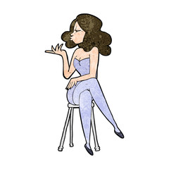 cartoon woman sitting on bar stool