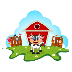 Cow cartoon in a farm for your design