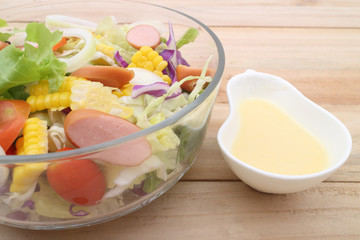Healthy bowl of salad on table shot in studio