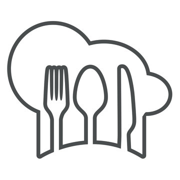 Icono plano gorro cocinero con cubiertos silueta gris
