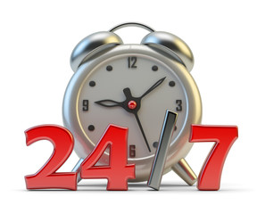 Open around the clock and full time service concept, 24 hours a day and 7 days a week icon isolated on white background