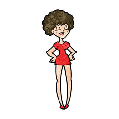 cartoon happy woman with hands on hips