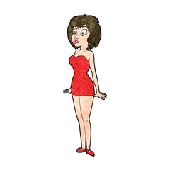 cartoon surprised woman in short dress
