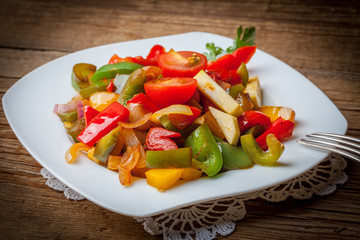 Ratatouille on a rustic table.