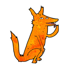 cartoon fox licking paw